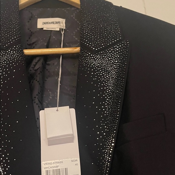 Zadig & Voltaire Black Blazer with Glitter Detail on collar size 40 about a 8-10 - Picture 10 of 14